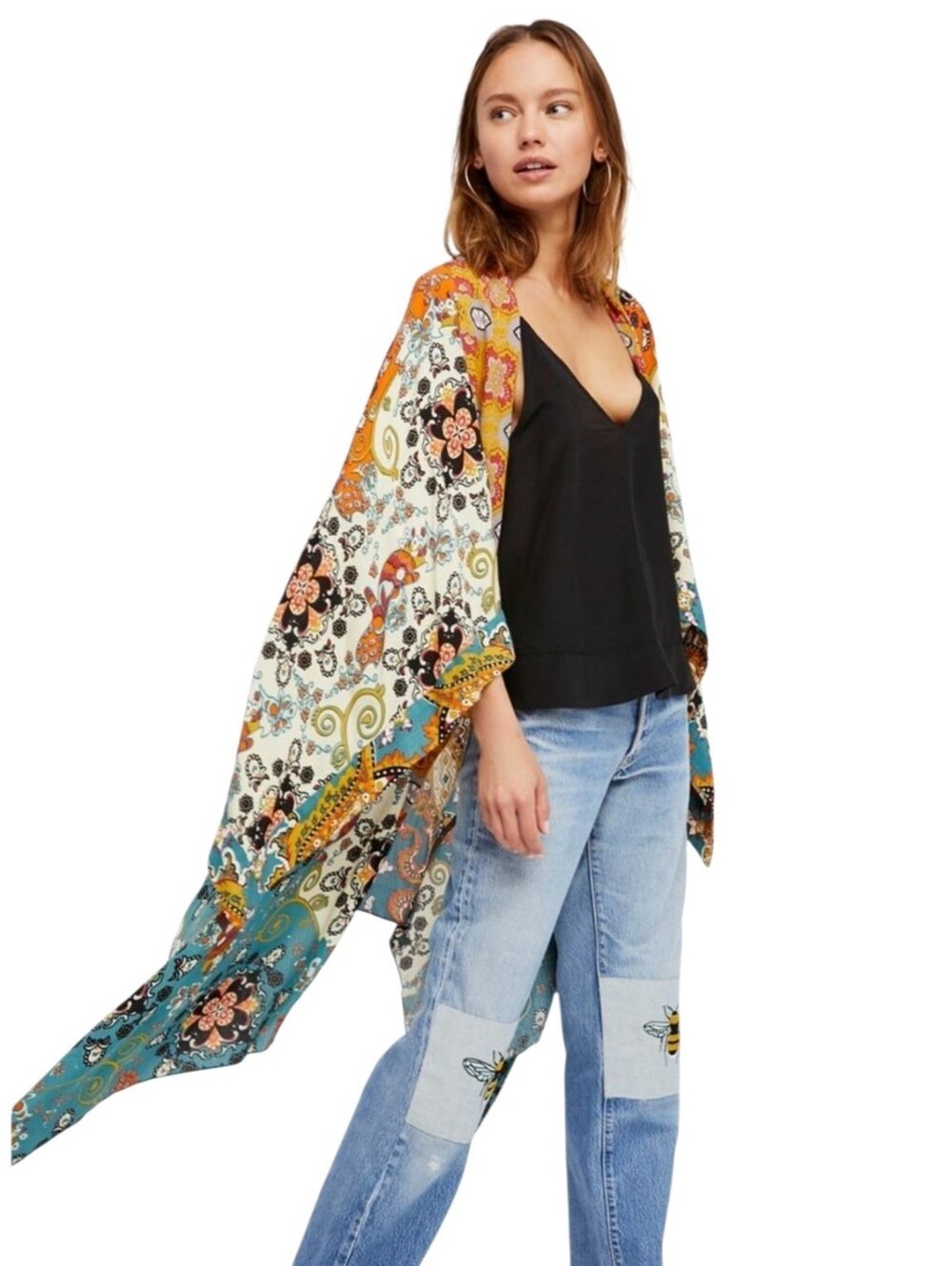 Free People Little Wings Mixed Print Kimono OS Drapey Boho Cottagecore